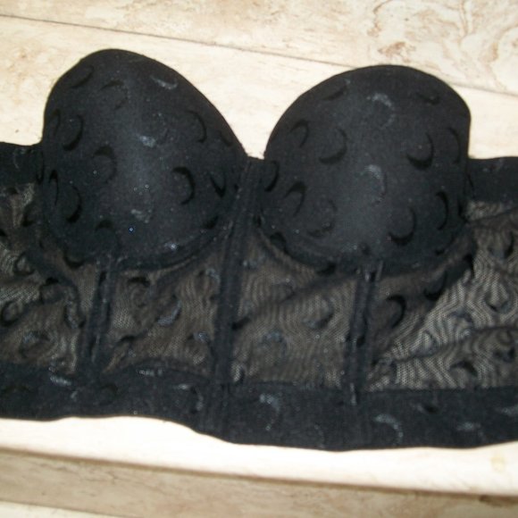 Poizen Industries Womens Black Mesh Moon Boned Figure Flattering Bustier Bra M/L - Picture 4 of 8